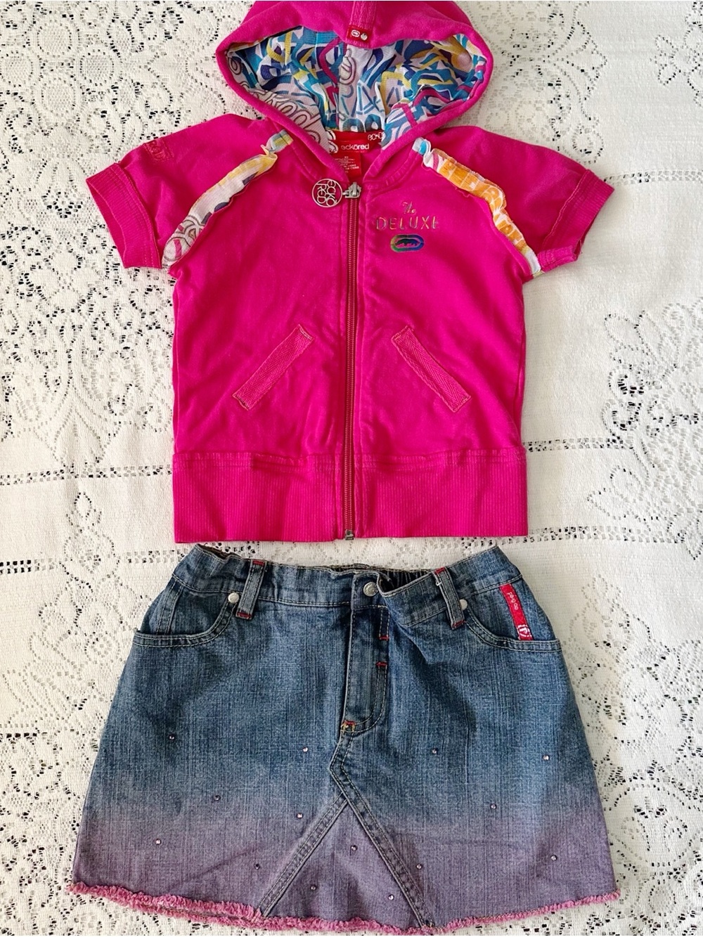 Y2K Kids Ecko Red Unltd Girls Size 6 Short Sleeve Zip Up & Skort Mini Skirt Set